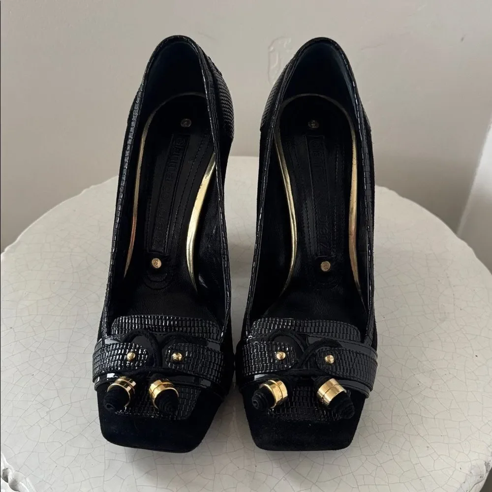 GIANMARCO LORENZI Elegant Black Leather Women's Heels Made in Italy Size 37 NWOB